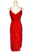 Lush women’s Orange Button Sleveles Dress V-Neck Corduroy size S