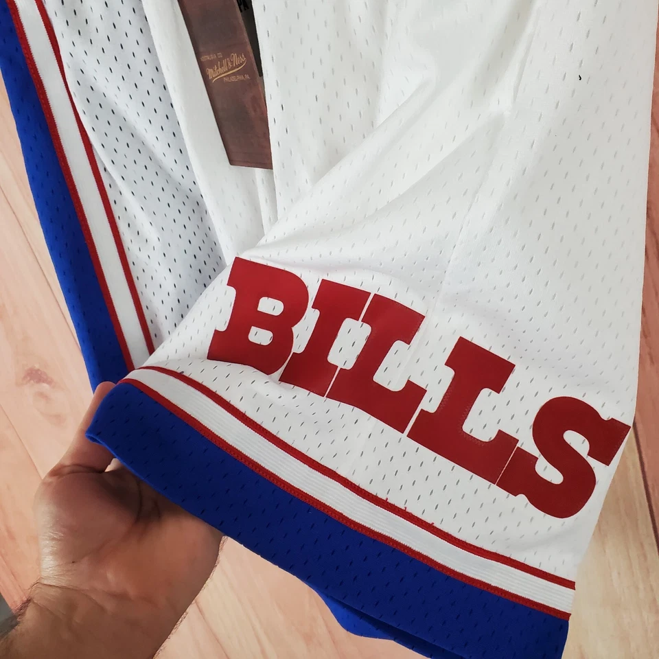 Pantalones Cortos Mitchell & Ness Para Hombres Equipo ID Malla Pequeños Blanco Azul Buffalo Bills Fútbol Foto 4 de 4