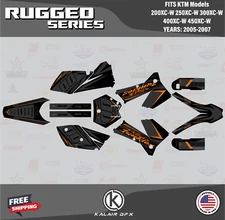 Graphics Kit for KTM 200 250 300 400 450XC-W (2005-2007) Rugged - Orange Shift