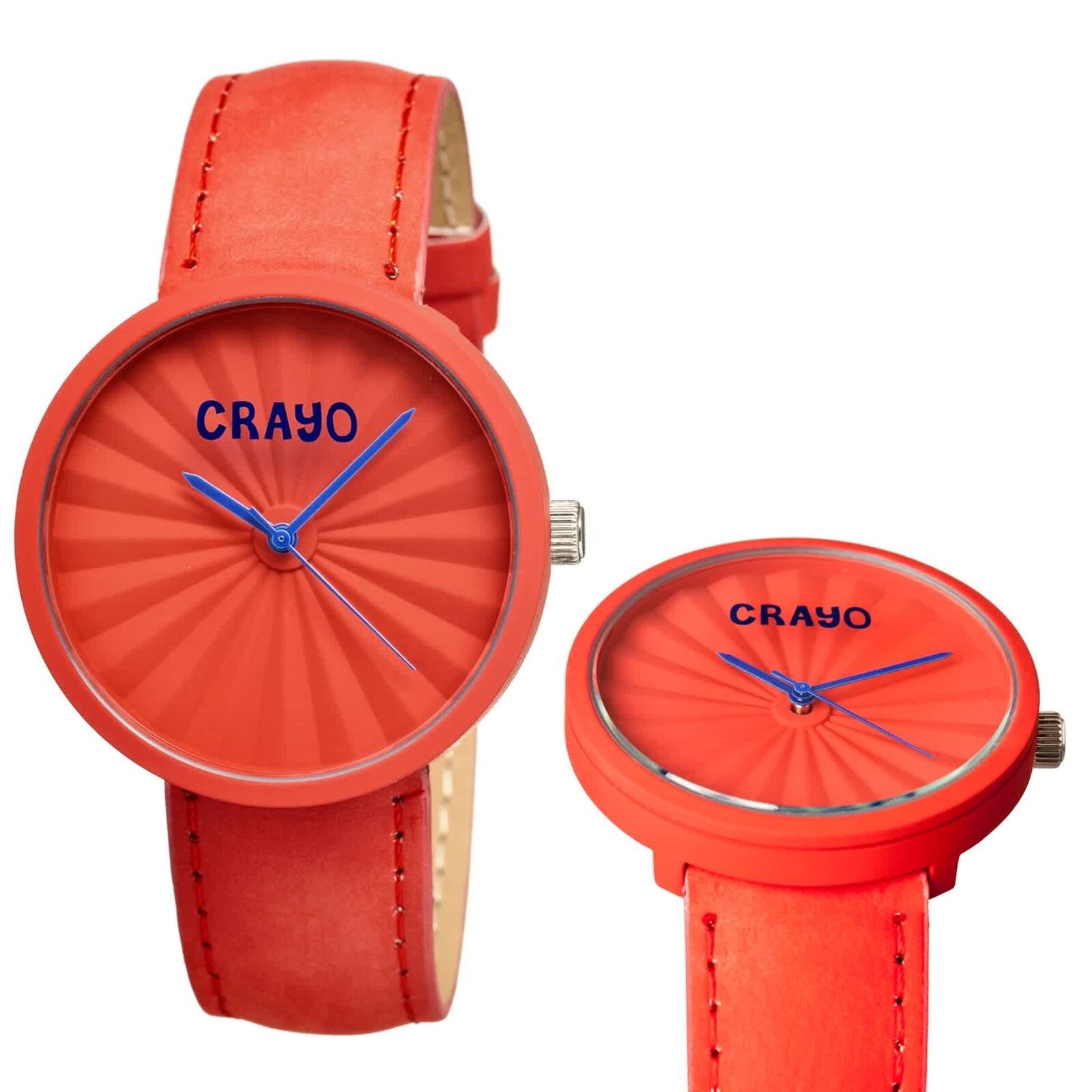 Crayo Pleats Quartz Red Dial Red Leather Unisex Watch CR1505