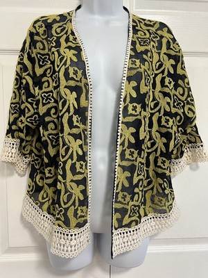 DESIGUAL Open Lace Trimmed Top Navy Blue And Green Sz 40