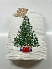 Arctic Embroidered Christmas Tree Hand Towel Set 2 Pack Cotton Holiday Decor NEW