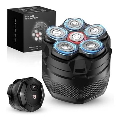 6 Head Rotary Electric Head Shaver Black USB Charging Digital Display