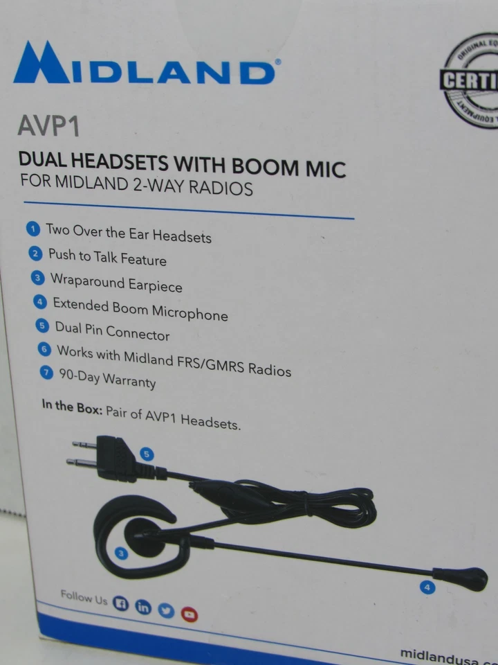 Midland Ear-shaped Earhook Headset with Rod Mic for 2 Way Radio AVP-1 (2 Pack) - Image 4 of 4
