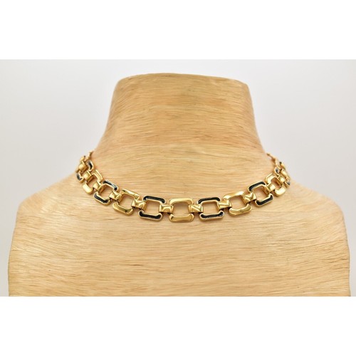 Monet Vintage Halsband Halskette schwarz Emaille Gliederkette gold klobig signiert BinL - Bild 8 von 12