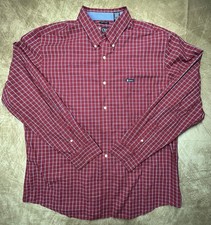 Men’s XXL Button Up Red With Blue And White Stripe Dress Shirt