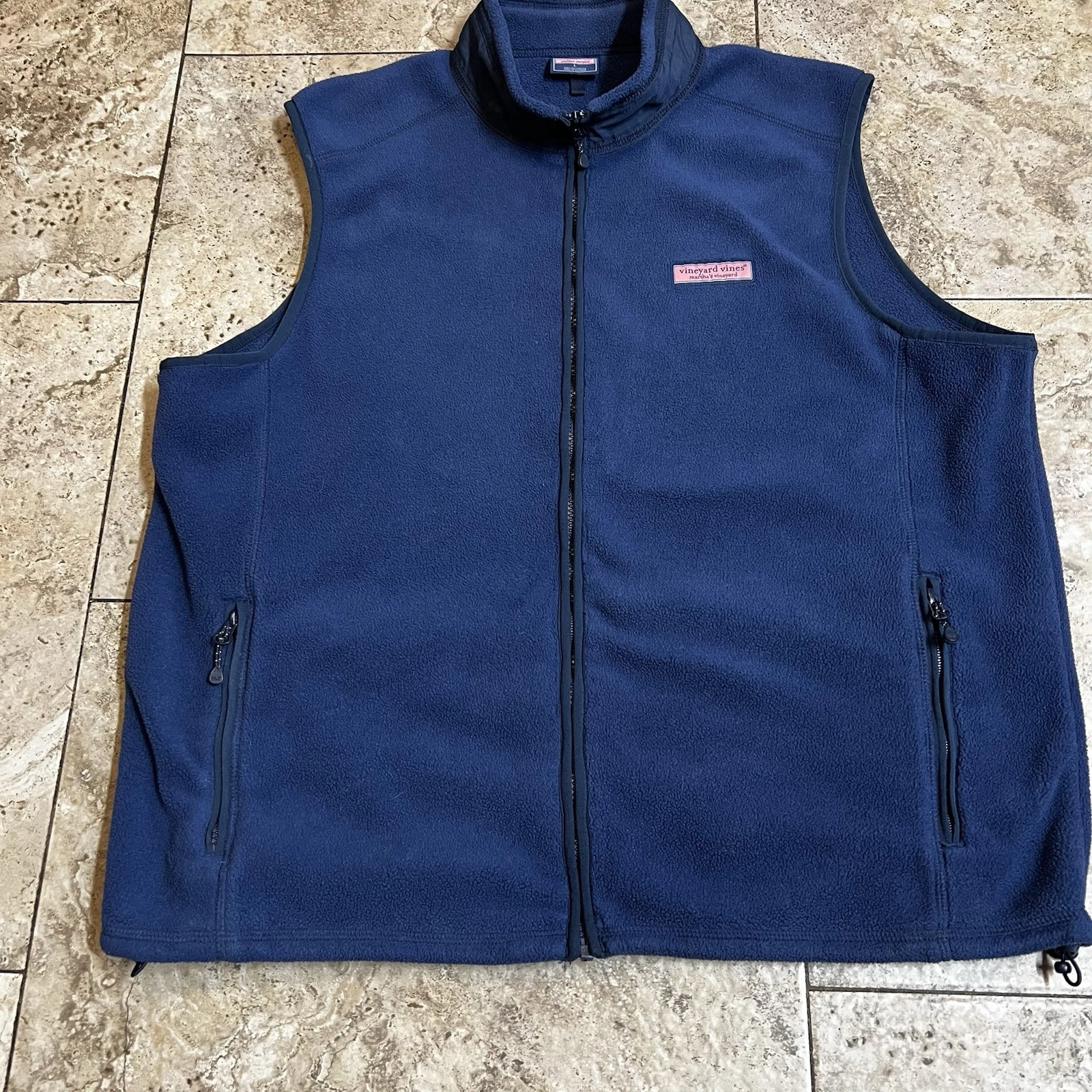 Vineyard Vines Mens Large Blue 1/4 Zip Mock Neck Vest Full Zip Golf