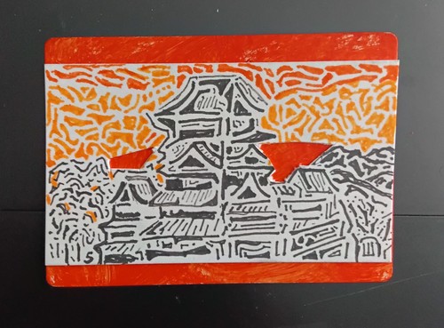 Aceo Card Original Castle Maze, "Mazing Orange Dynasty" Ink Drawing, Art Card