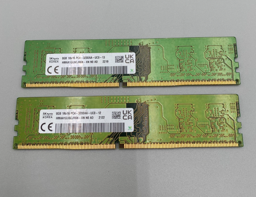 SK hynix DD R4 3200MHz 16GB (8GB×2) Lot Of 2 SK Hynix DDR4 8GB Each(2 x 8GB = 16GB)PC4 3200MHz RAM