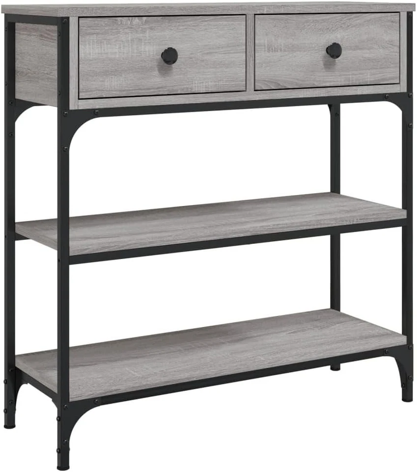 Industrial Console Table with Adjustable Feet & Storage Shelves 75H - Image 2 of 4