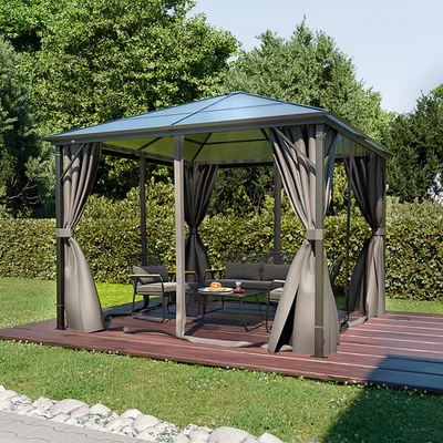 GARMIO® Pavillon Aluminium 3x3m Polycarbonat Gartenzelt Pavillion Festzelt Netz