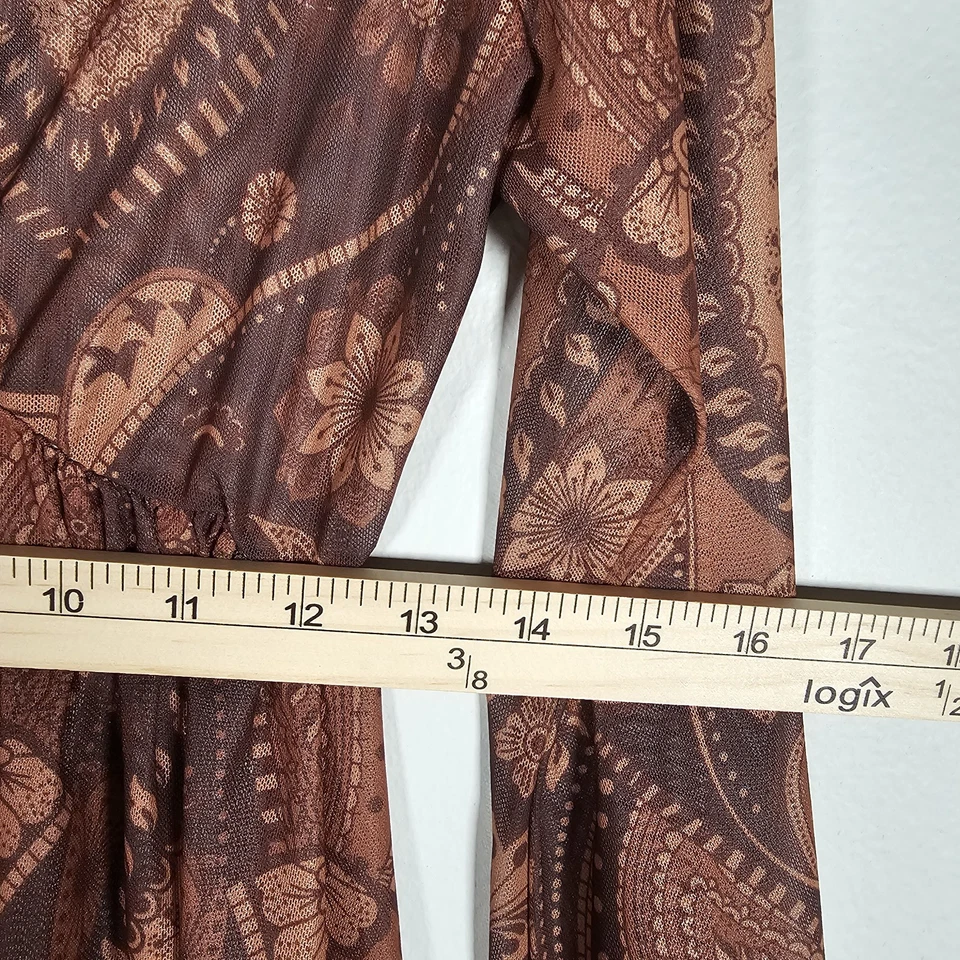 Top Babydoll Mujer Mediano Y2K Malla Transparente Marrón Paisley Hada Capricho Elástico Foto 4 de 4