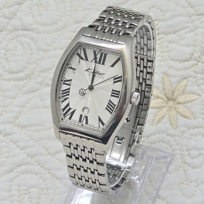 VTG Kolber Geneve Tonneau Men's Watch K8420 Silver Large Wrist Quartz Guilloche