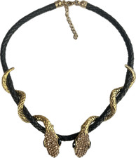 Snake Necklace Black leather Crystal Egyptian Coiled made w Swarovski Serpent