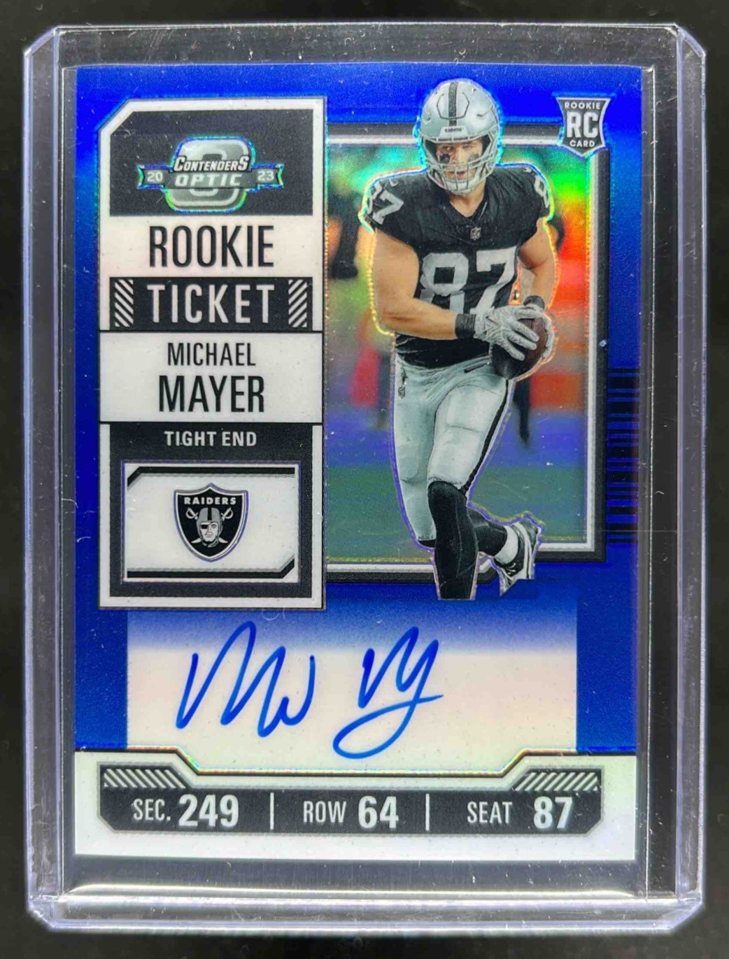 2023 Contenders Optic Michael Mayer RC Prizm Blue Rookie Ticket Auto #64/75