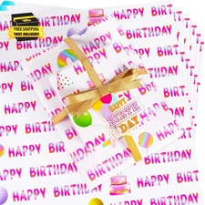 Birthday Wrapping Paper, 6 Sheets Gradient Pink Happy Birthday Wrapping Paper fo