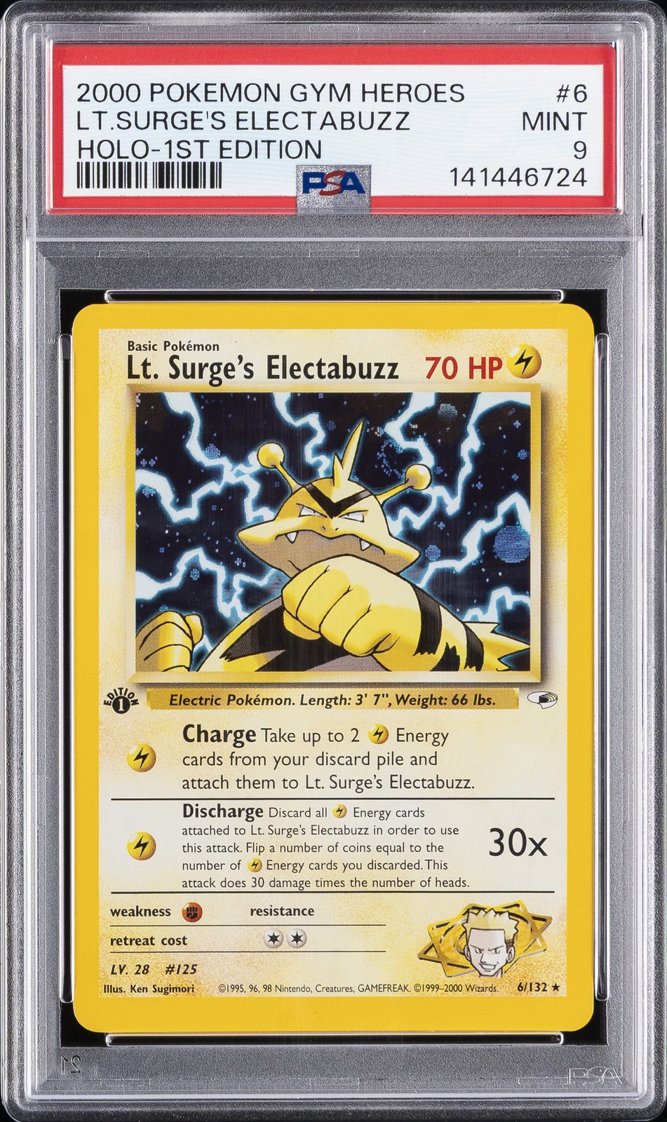 2000 POKEMON GYM HEROES HOLO-1ST EDITION #6 LT. SURGE'S ELECTABUZZ PSA 9