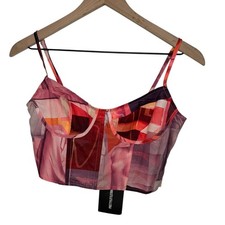 PrettyLittleThing Abstract Corset Crop Top Strappy Bralette NWT 4