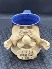 Vintage 3D Ugly Face Stoneware Pottery Mug signed Platt