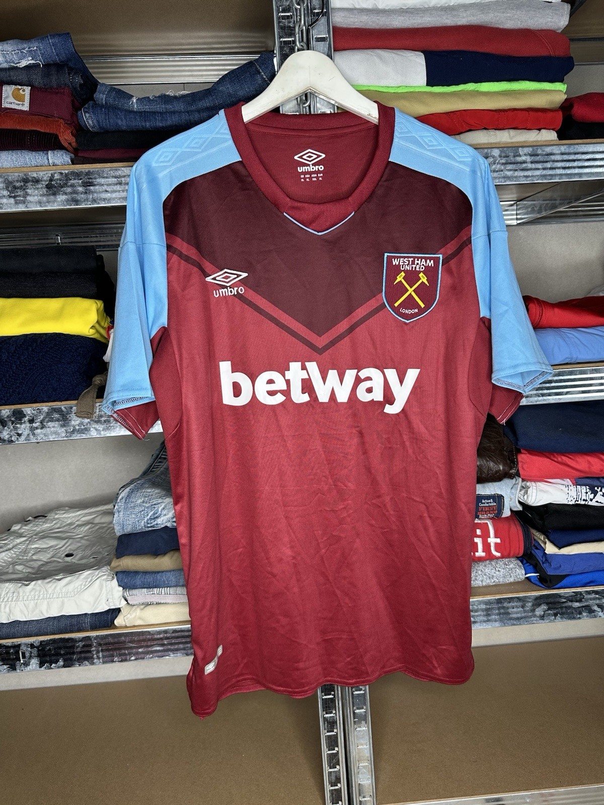 MENS UMBRO FC WEST HAM UNITED 2017/2018 HOME SOCCER FOOTBALL SHIRT JERSEY Sz XL