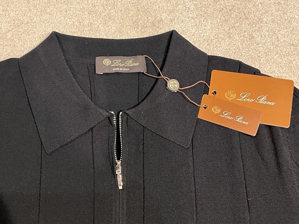 Camiseta polo de algodón Loro Piana para hombre talla grande negra Foto 2 de 4