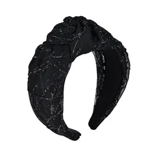 Wide Black Top Knotted Headband Thick Non-Slip Fabric Hair Band for Women