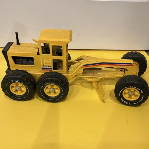 Tonka Pressed Steel Road Grader Yellow Vintage Diecast Construction Vehicle