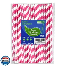 Lives on Green 7.75 inch Hot Pink Striped Paper Straws for Drinking - Unwrapp
