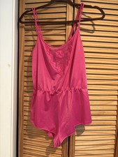 Vintage 80s Vanity Fair Hot Pink Satin Lace Lingerie Teddy Romper Petite Small
