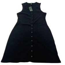 Wild Fable Womens Black Ribbed Button Down Sleeveless Midi Dress Size M NEW