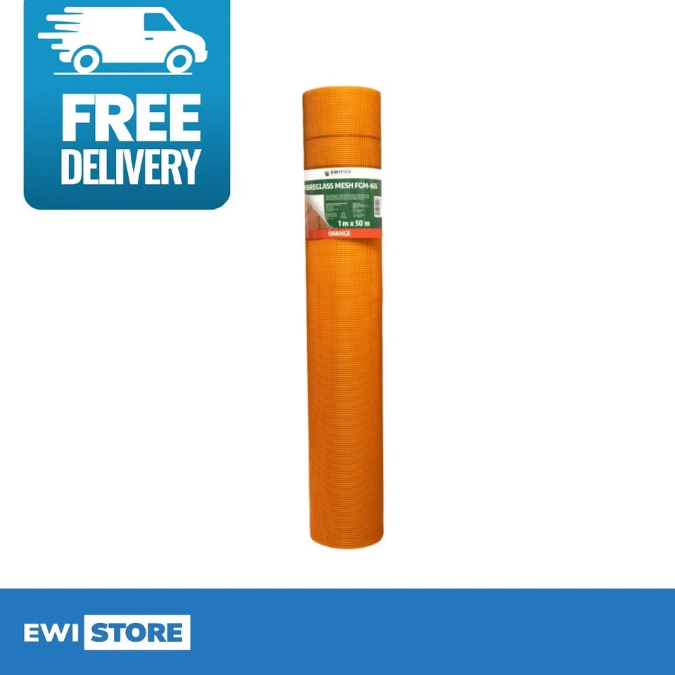EWI PRO Rendering Orange Fibreglass Mesh Plastering Crack Repair 165g/m² 50m² Coverage