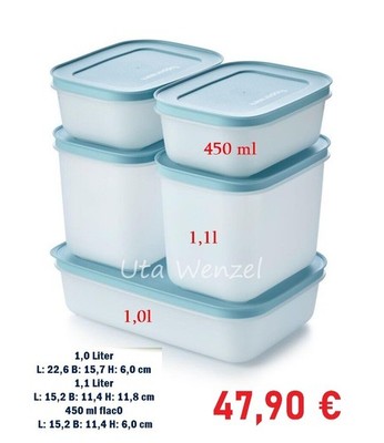 Tupperware Gefrier Einfrier Set 5 tlg  Eiskristall 1 l  2x 1,1 l  2x 450 ml