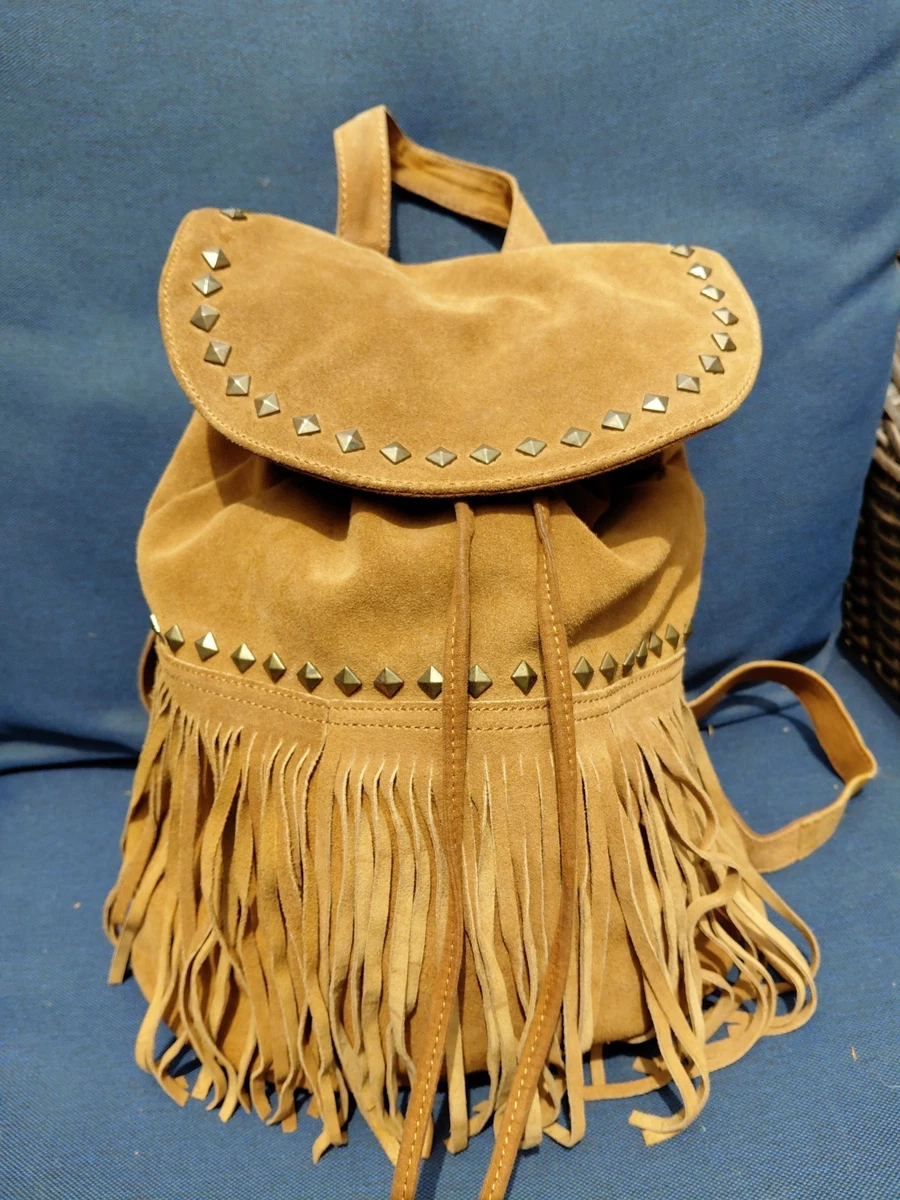 Fringe Suede Backpack in Tan with Concho Detail Shop American Darling Suede Fringe Backpack | Western Concho  main image 4