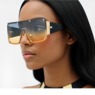 Womens Large Exaggerated Thick Metal Plastic Mod Fashion Rectangle Sunglasses