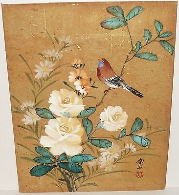 JAPANESE FLORAL RED BIRD ORIGINAL WATERCOLOR PAINTING SIGNED | eBay
