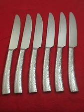Unmarked Hammered Stainless Steel Lot of 6 Dinner Knives Vietnam