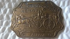 Boston Fire Dept America's Heroes Brass Belt Buckle Antique Horsedrawn Firetruck
