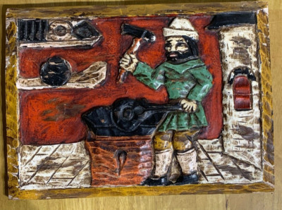 Antike Holz geschnitzte Tafel, geschnitztes Holzbild, 3D Kunst Kontinentalschmied