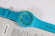 Swiss Swatch Chrono ACID DROP Blue Date Dial Sport Men's Silicone Watch SUSL400
