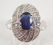 Women's Oval Lab Created Blue Sapphire Halo Anniversary Cocktail Ring 925 Silver