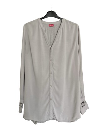 Together Langarmshirt Gr. 12 Grau Bluse Spitze Häkel V-Ausschnitt Knopfleiste