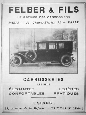 PRESSEWERBUNG 1922 FELBER & FILS ELEGANTESTE KOMFORTABLE KAROSSERIEN