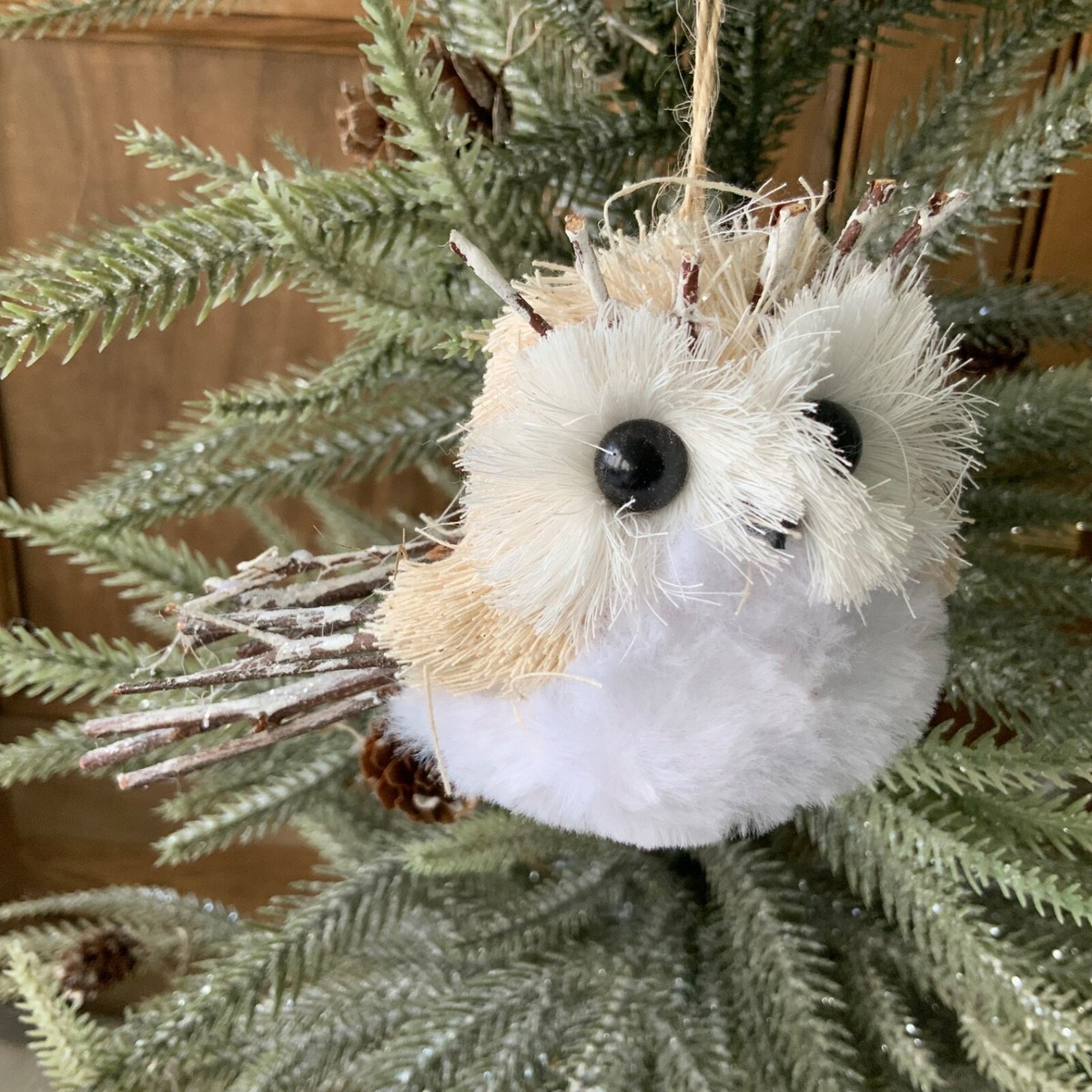 Twiggy Snowy Owl Hanging Decoration Gisela Graham Christmas Bristle