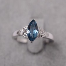 925 Sterling Silver Solitaire London Blue Topaz Ring Natural Gemstone Women Ring