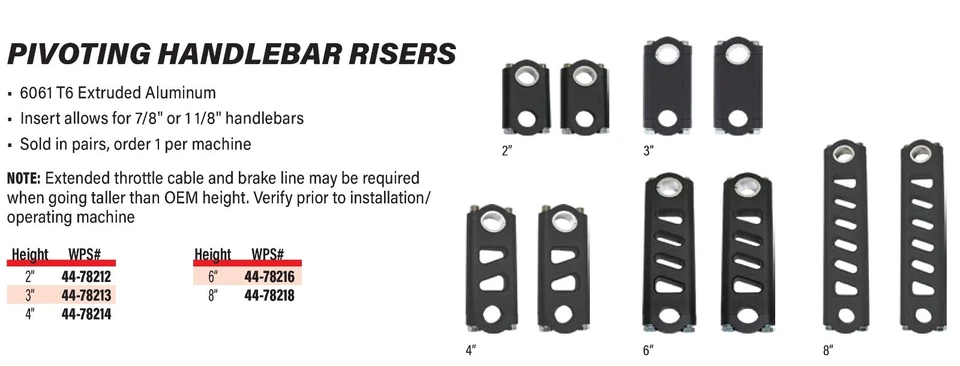 Universal 6 Inch Pivoting Snowmobile Handlebar Risers, SP1 6" Fixed Height Riser - Image 2 of 3