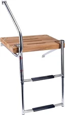Amarine Made Boat Out-Board Swim Teak Platform with 2-Steps Stainless Ladder 