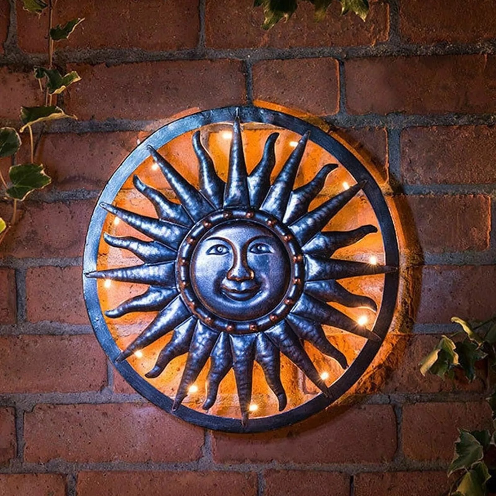 40cm Sun Wall Art Solar Powered Hanging Sun Home Garden 12 LED’s Auto On at Dusk eBay
