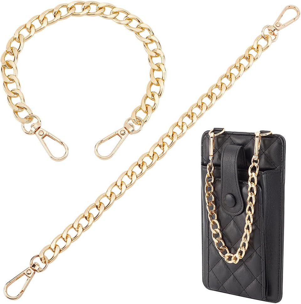 PH PandaHall 2pcs 12 Inch Golden Purse Strap Extender Gold Belt Chain Flat Bag C