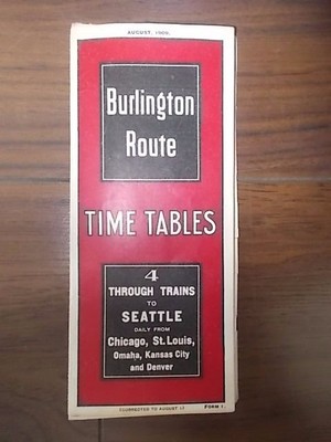 ANTIKE 1909 U.S. EISENBAHN ZEITTAFEL - BURLINGTON ROUTE CHICAGO SEATTLE EISENBAHN