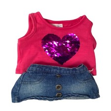 BAB Build A Bear denim Skirt  Pink Heart T shirt Outfit